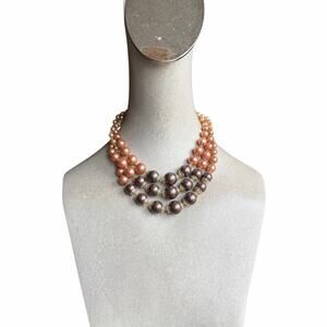 Signed JAPAN Multi Strand Beaded Necklace Brown Neutral Statement Layered